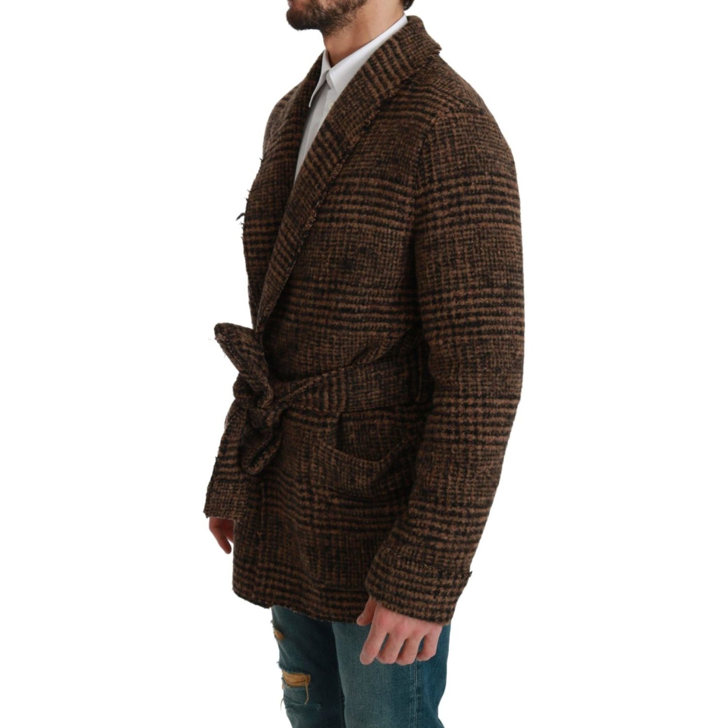 Dolce & Gabbana Elegant Brown Alpaca Blend Belted Cape Jacket Coats & Jackets Dolce & Gabbana