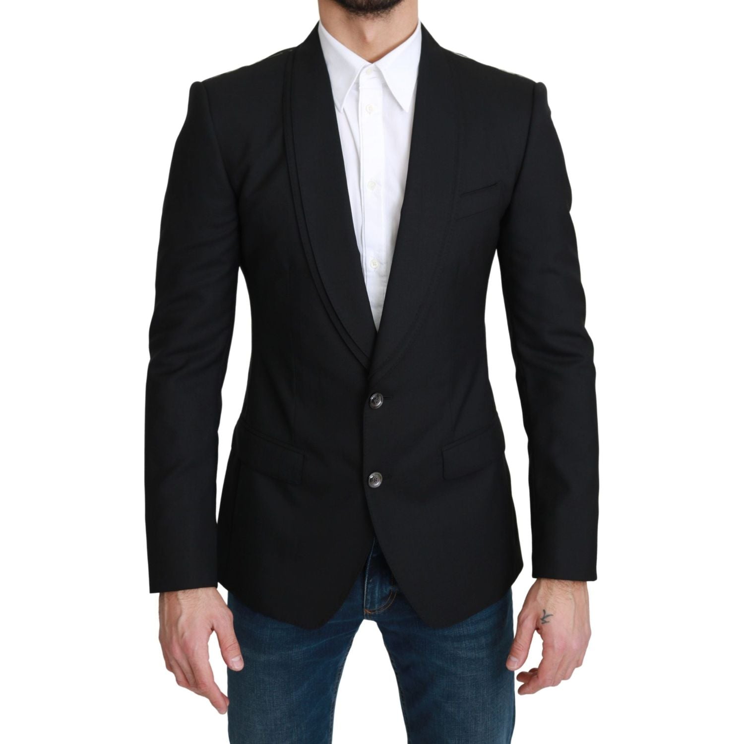 Dolce & Gabbana Black Single Breasted Formal Wool Blazer