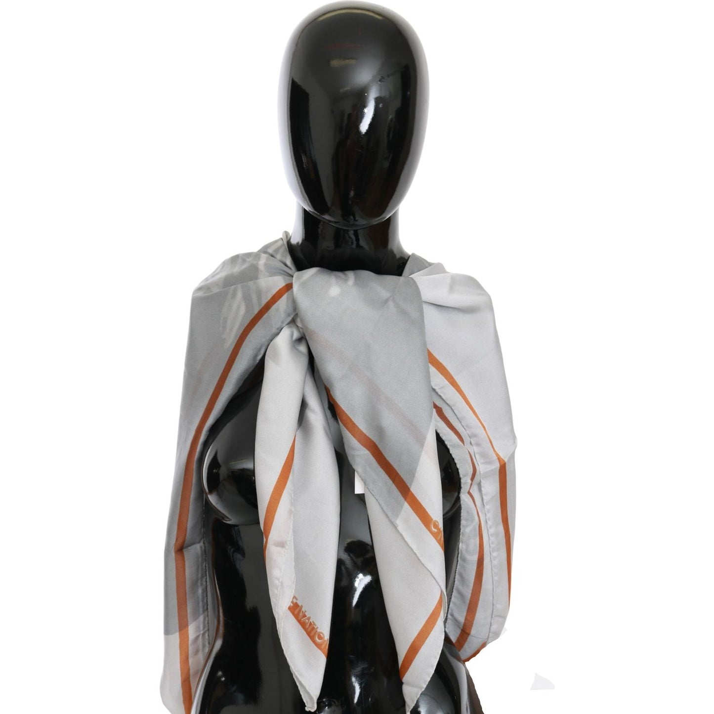 Costume National Gray Red Silk Shawl Foulard Wrap Scarf