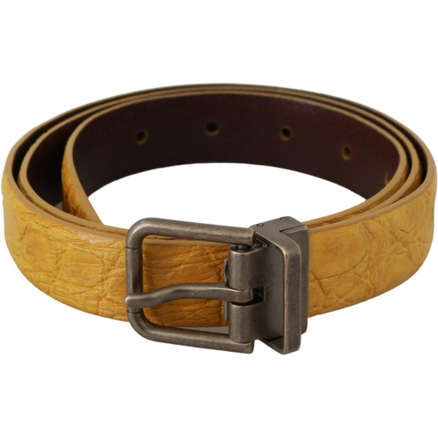 Dolce & Gabbana Exotic Yellow Animal Pattern Leather Belt Belt Dolce & Gabbana