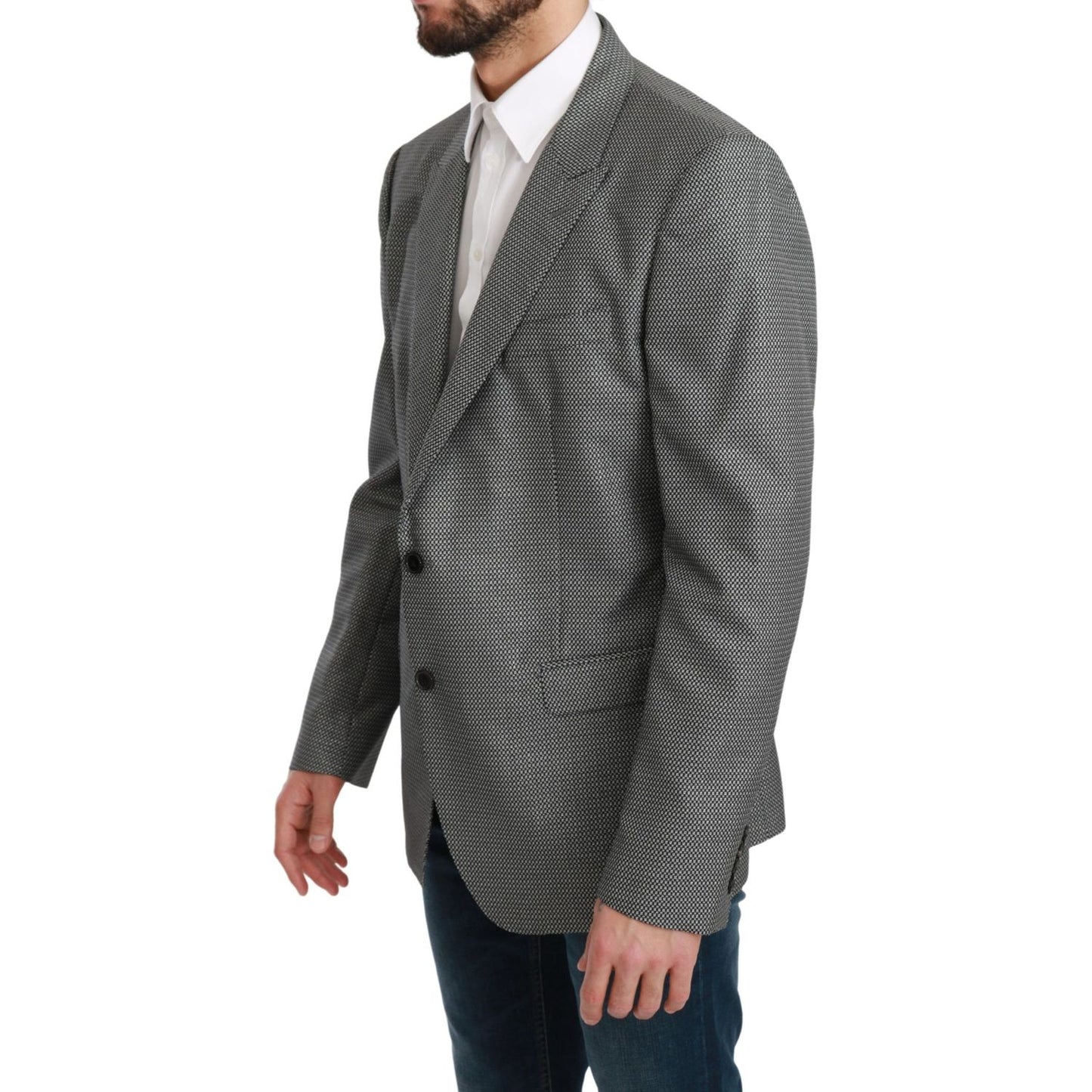 Dolce & Gabbana Elegant Gray Fantasy Pattern Slim Fit Blazer Dolce & Gabbana