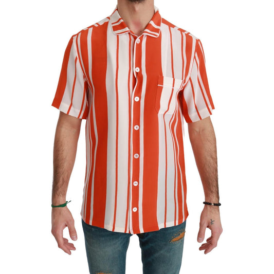 Dolce & Gabbana Elegant Striped Silk Shirt - White & Orange Dolce & Gabbana