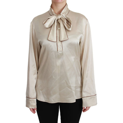 Dolce & Gabbana Beige Sleeve Top Queen Silk Satin Blouse