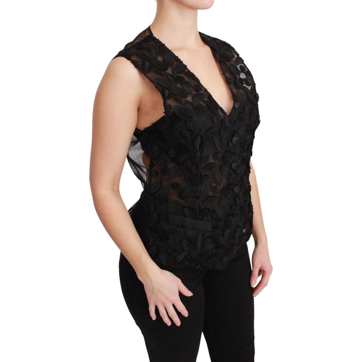 Dolce & Gabbana Elegant Floral Black Silk Blend Vest Dolce & Gabbana