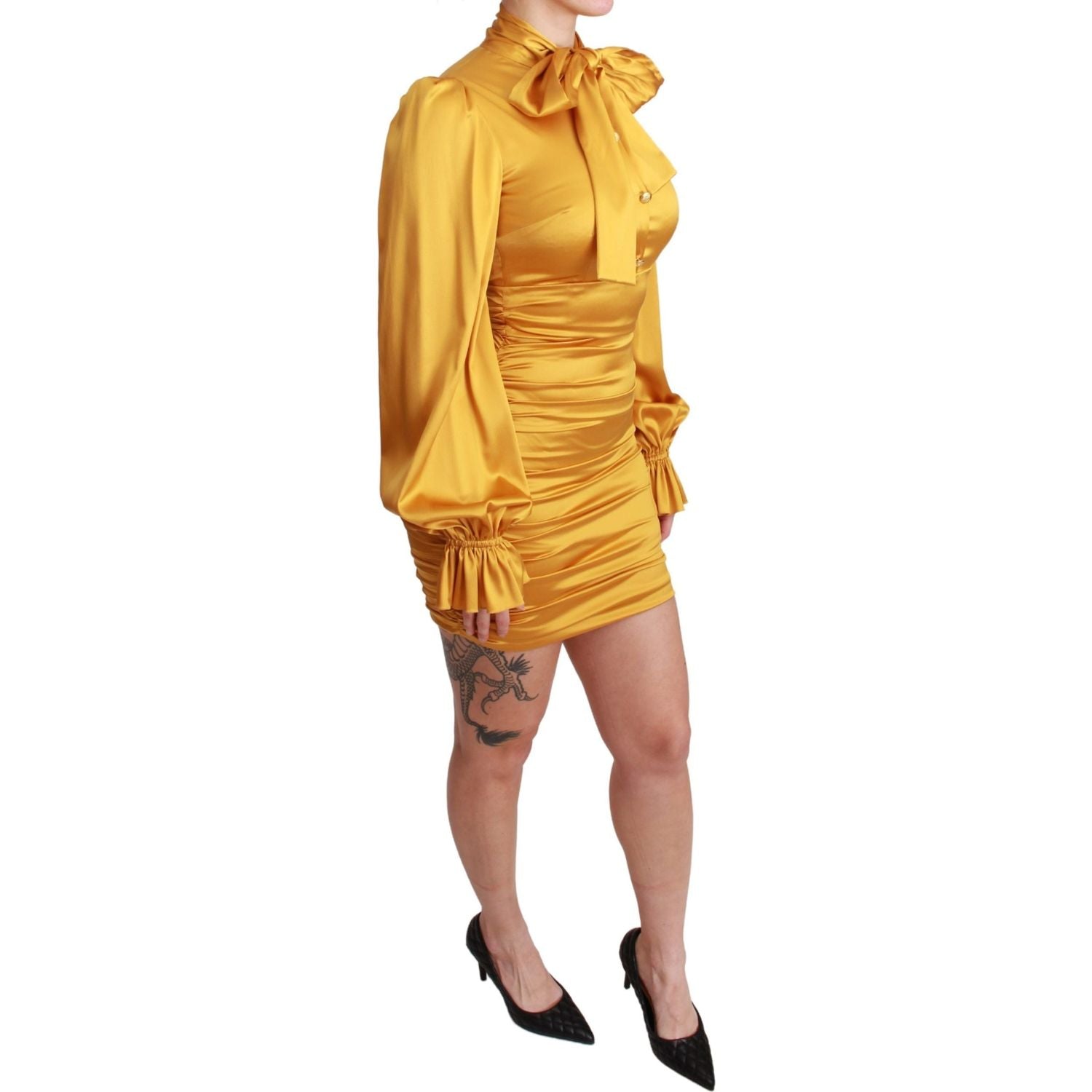 Dolce & Gabbana Yellow Silk Stretch Sheath Bodycon Mini Dress