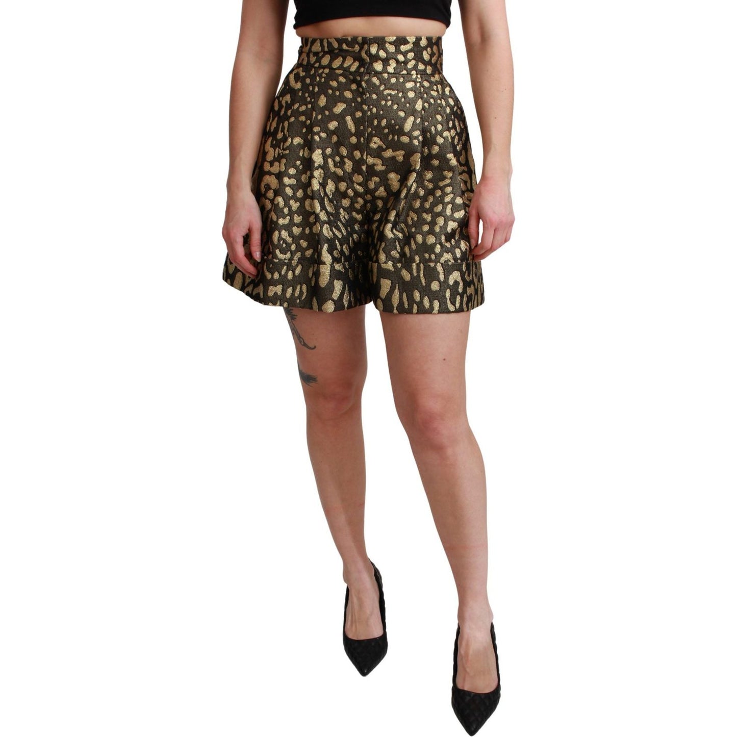 Dolce & Gabbana High Waist Black & Gold Luxe Shorts Dolce & Gabbana