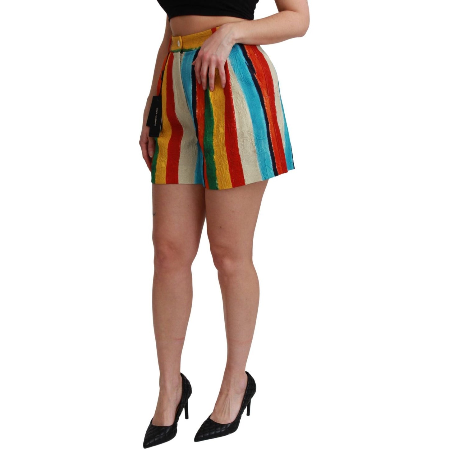 Dolce & Gabbana Multicolor Striped High-Waist Shorts Dolce & Gabbana