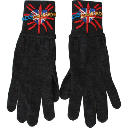 Dolce & Gabbana Gray #DGLovesLondon Embroidered Wool Gloves 1728,67345645728,Accessories,Dolce & Gabbana,Gloves - Accessories,Gloves - Men - Accessories,Gray,Material: 100% Virgin Wool,Men,Men - Accessories,New with tags