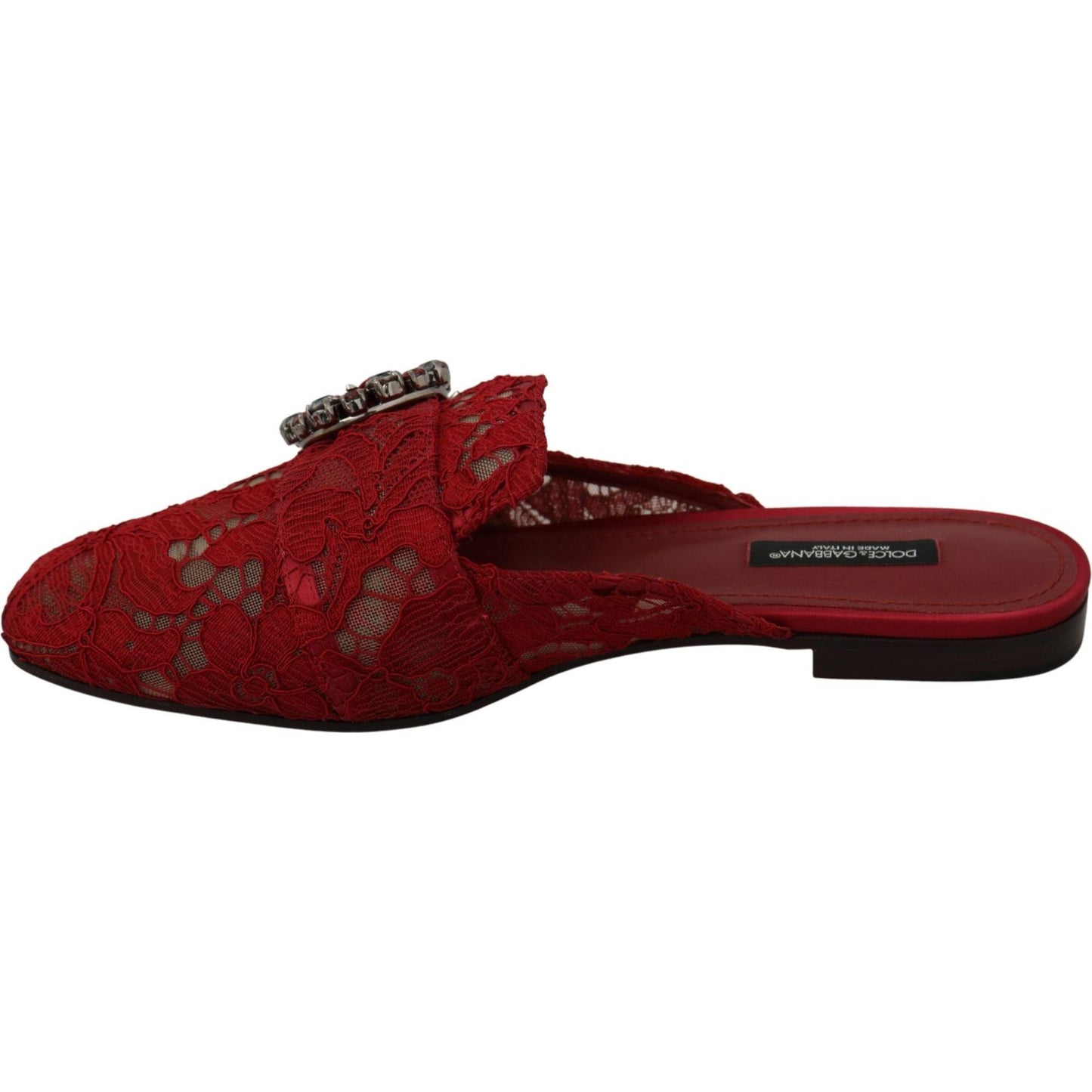 Dolce & Gabbana Radiant Red Slide Flats with Crystal Embellishments Dolce & Gabbana