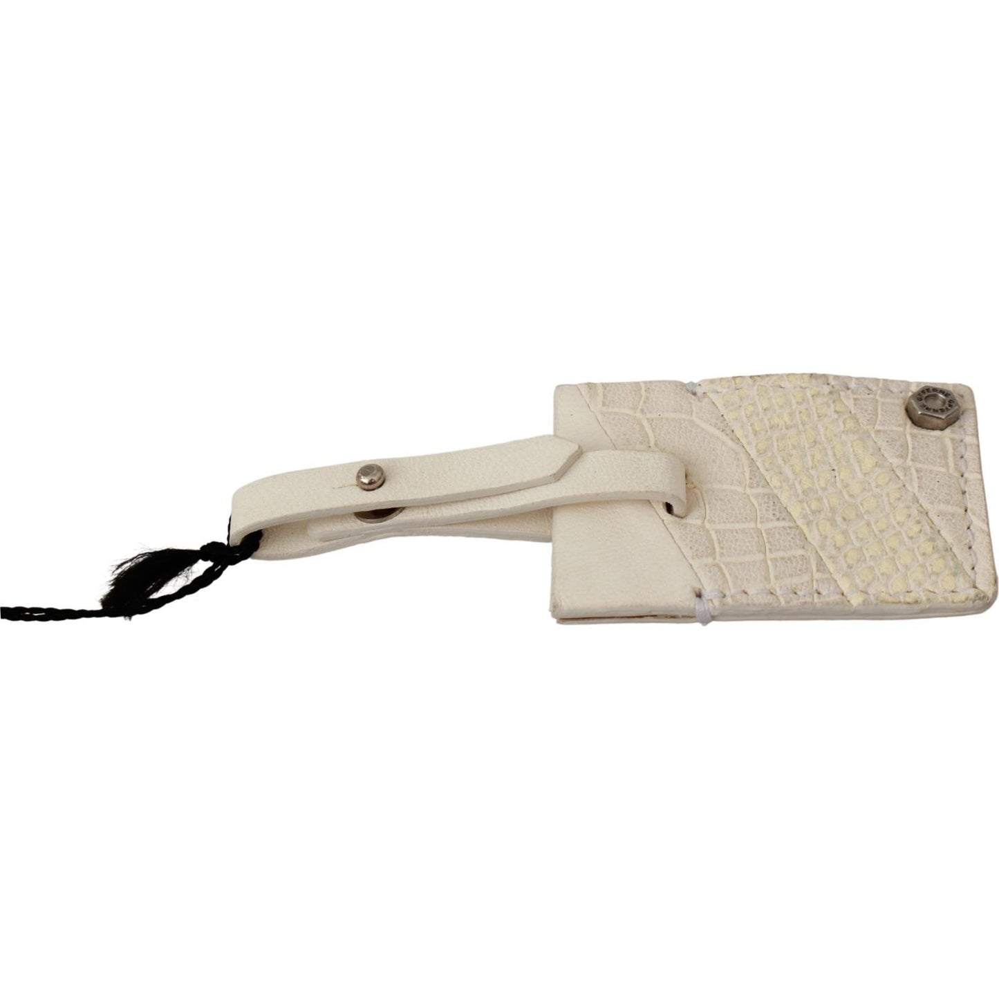 GF Ferre Beige Luggage Tag Branded Leather Patterned Keychain