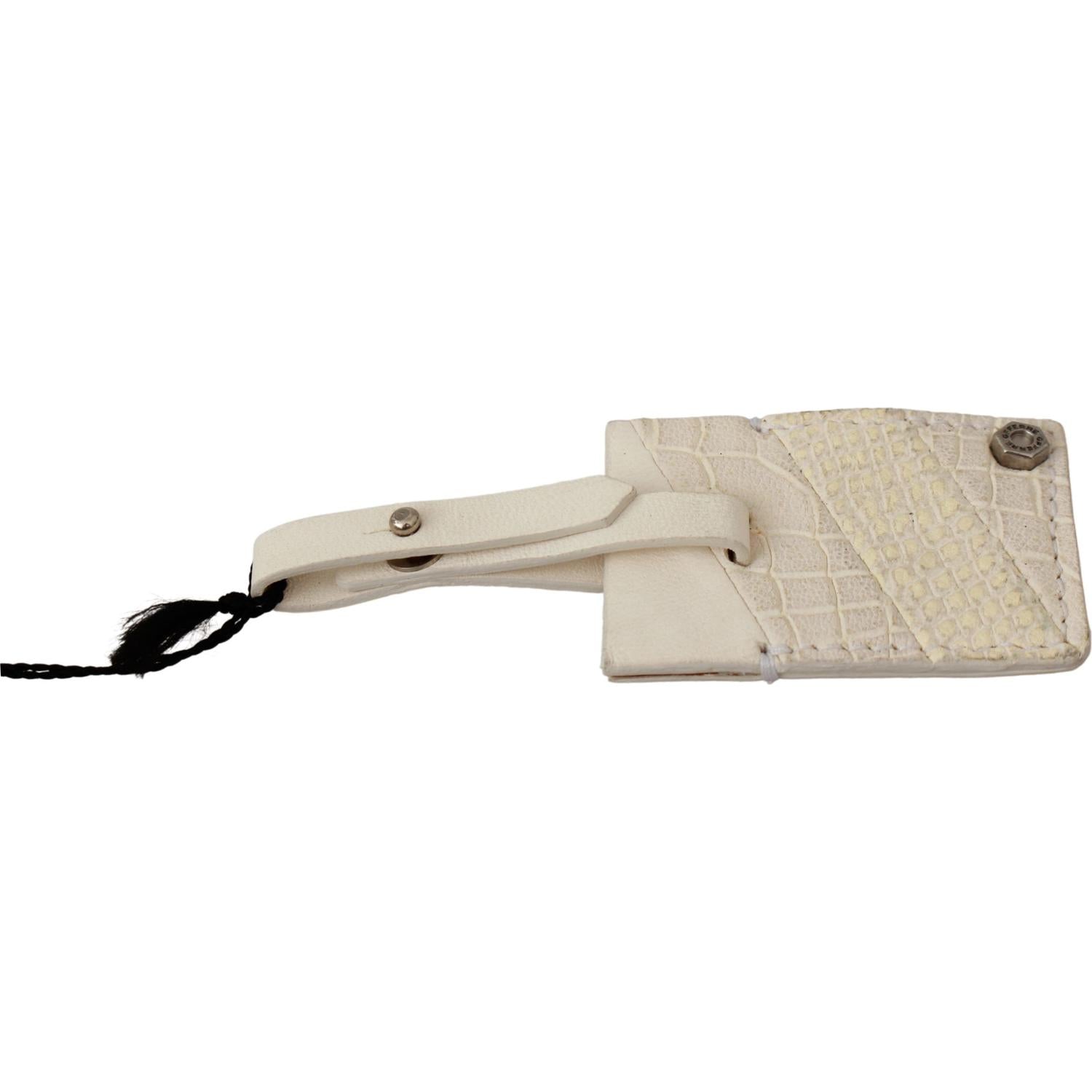 GF Ferre Beige Luggage Tag Branded Leather Patterned Keychain