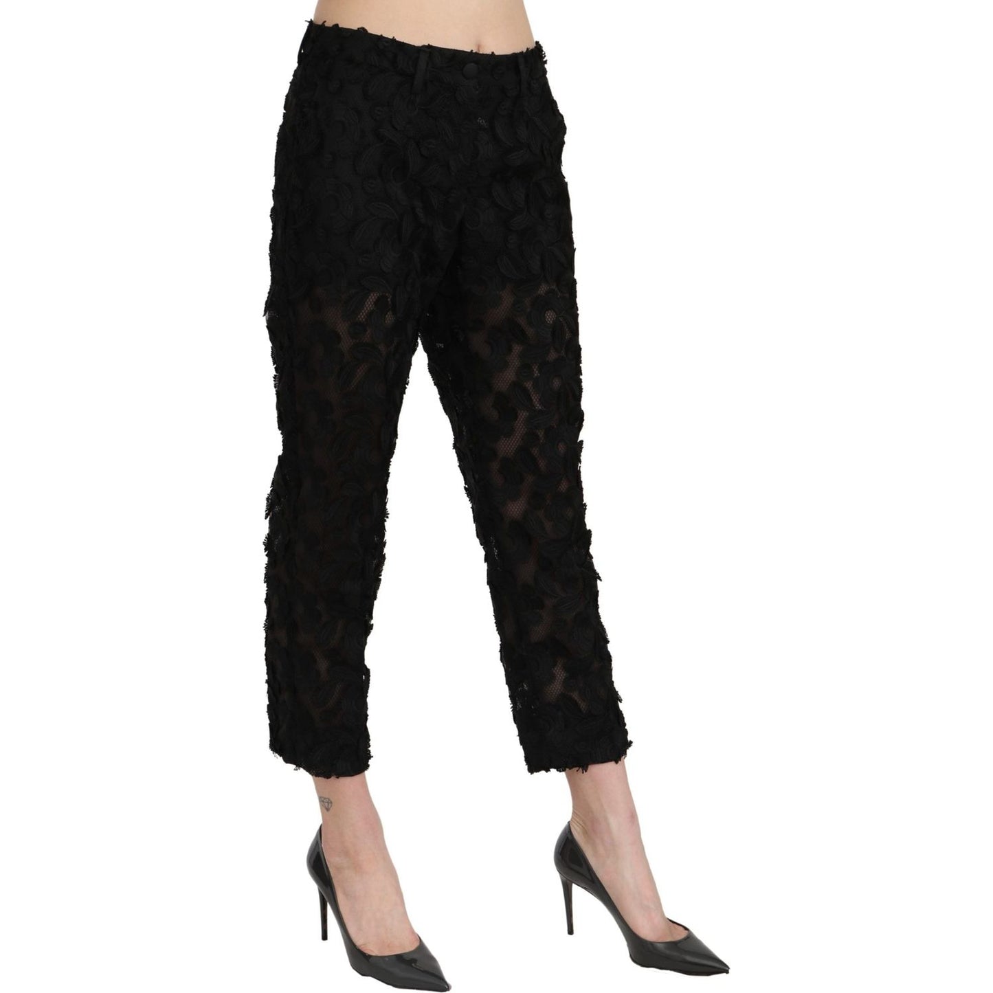 Dolce & Gabbana Black Lace Straight Cropped High Waist Pants