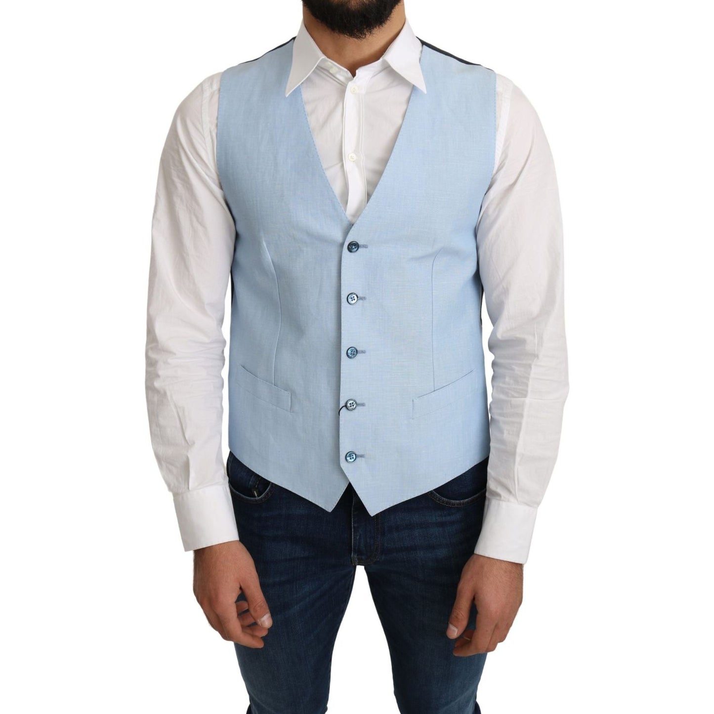 Dolce & Gabbana Blue Viscose Stretch Formal Coat Vest