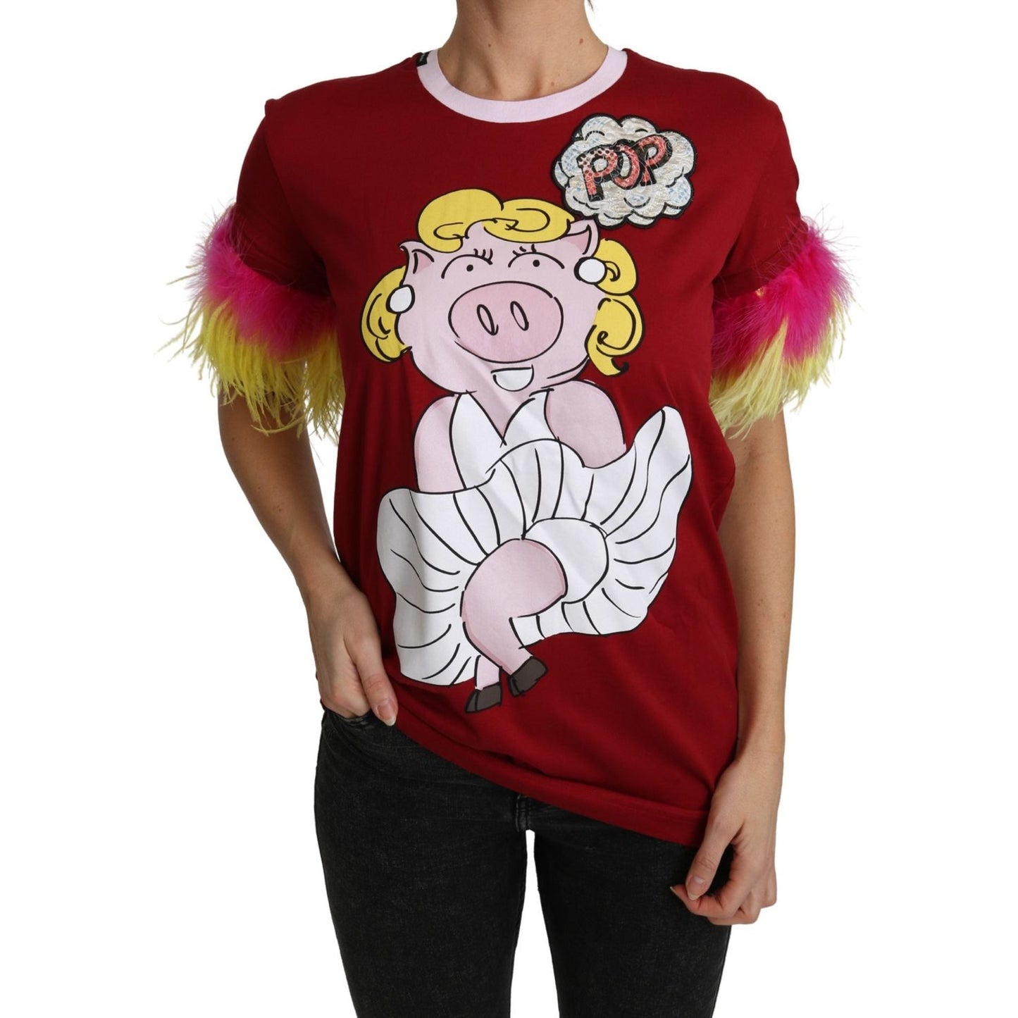 Dolce & Gabbana Chic Red Pig Print Crew Neck T-Shirt Dolce & Gabbana