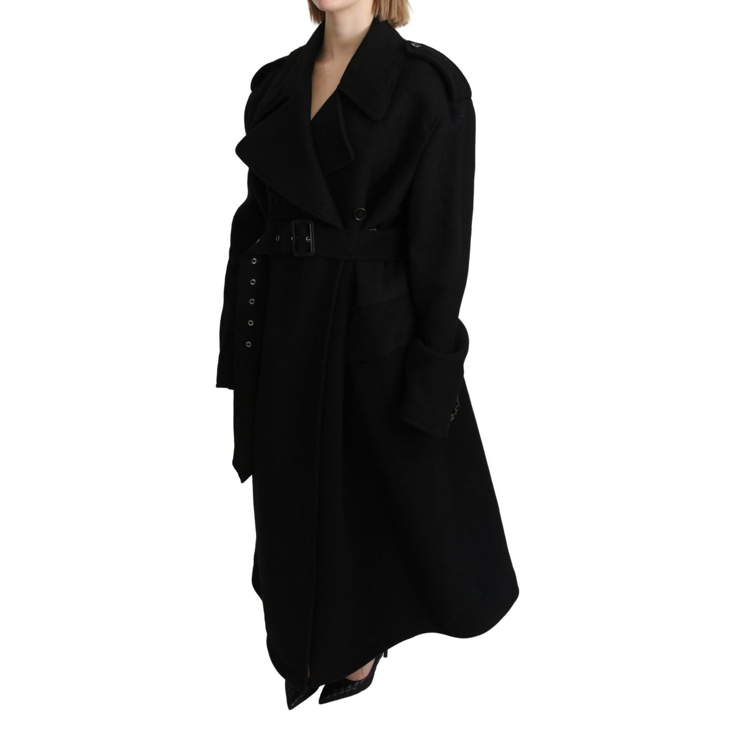 Dolce & Gabbana Virgin Wool Black Blazer Trenchcoat Jacket