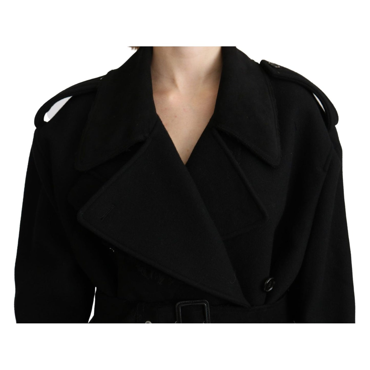Dolce & Gabbana Virgin Wool Black Blazer Trenchcoat Jacket