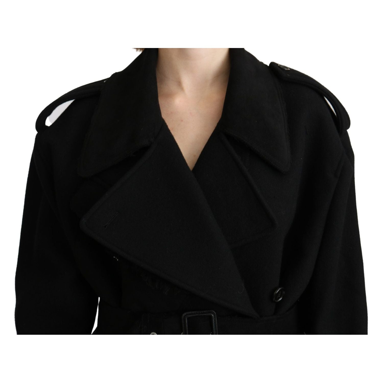 Dolce & Gabbana Virgin Wool Black Blazer Trenchcoat Jacket