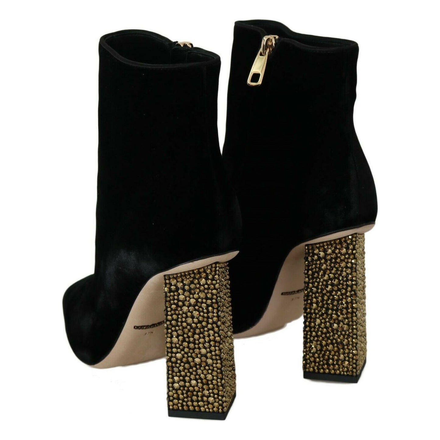 Dolce & Gabbana Elegant Velvet Ankle Boots with Crystal Heels Dolce & Gabbana