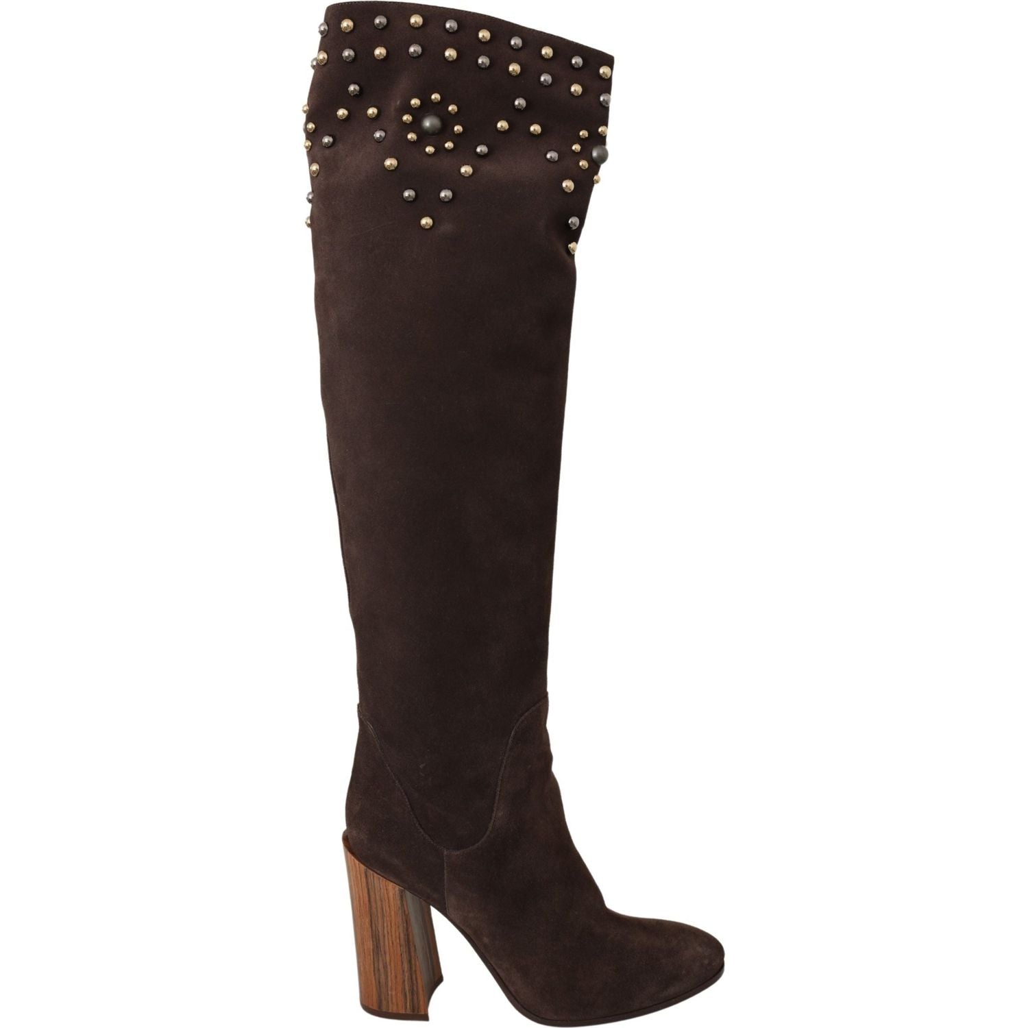 Dolce & Gabbana Brown Suede Studded Knee High Shoes Boots