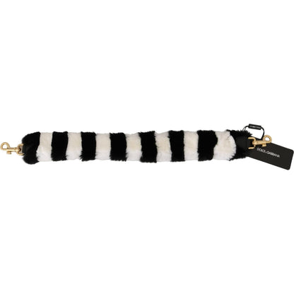 Dolce & Gabbana Black White Lapin Fur Accessory Shoulder Strap