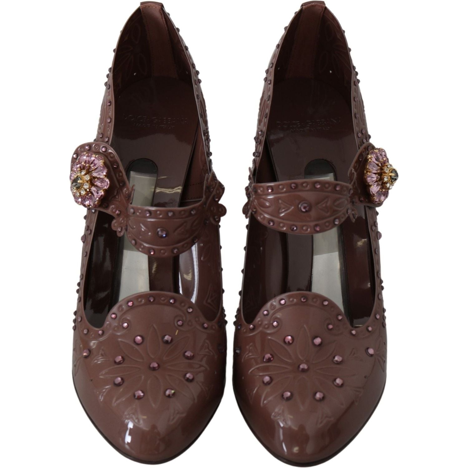 Dolce & Gabbana Brown Floral Crystal CINDERELLA Heels Shoes