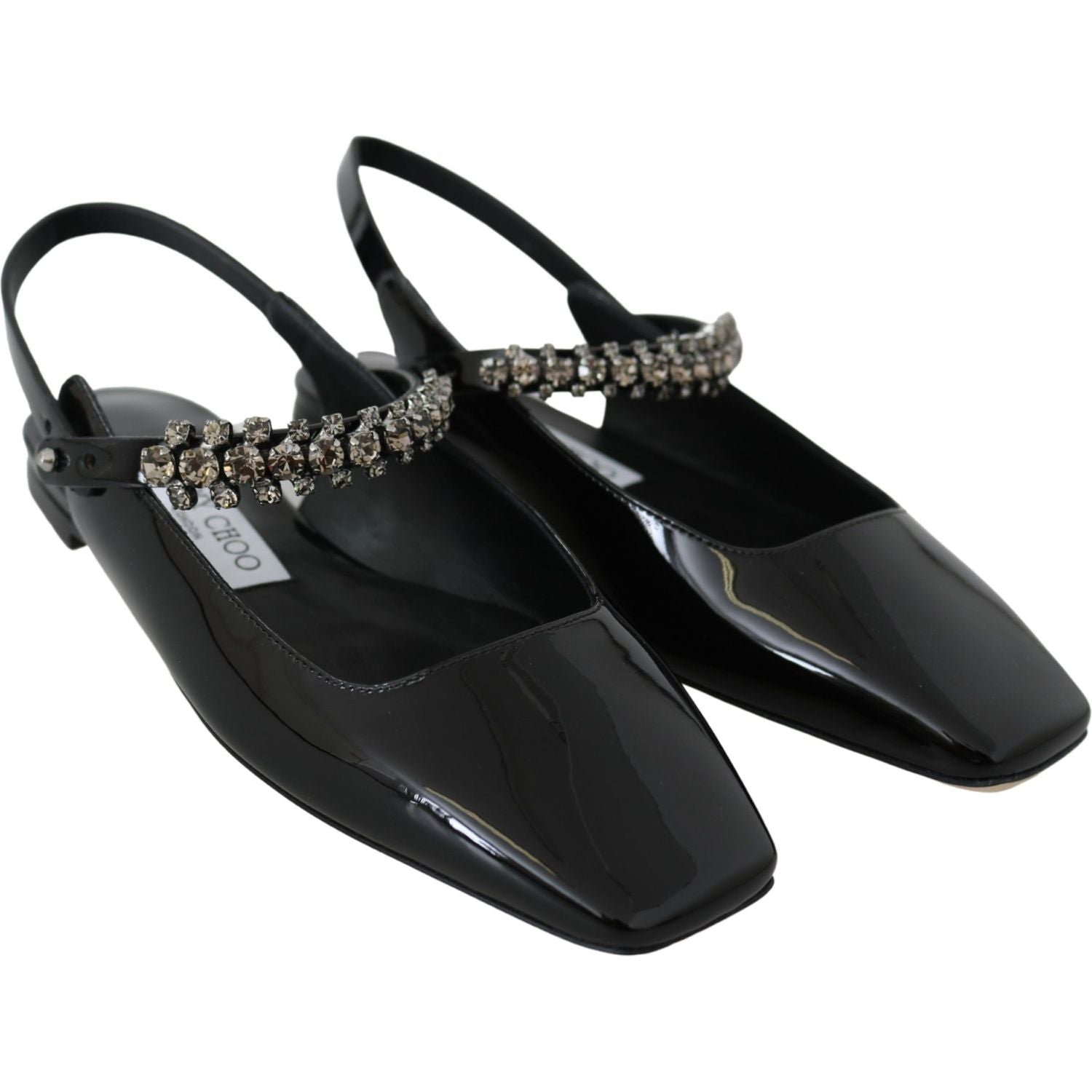 Jimmy Choo Black Patent Leather Mahdis Flat Shoes