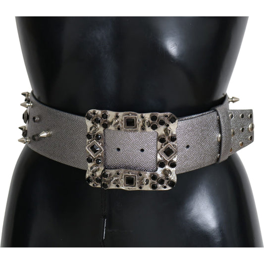 Stunning Silver Leather Crystal-Studded Belt