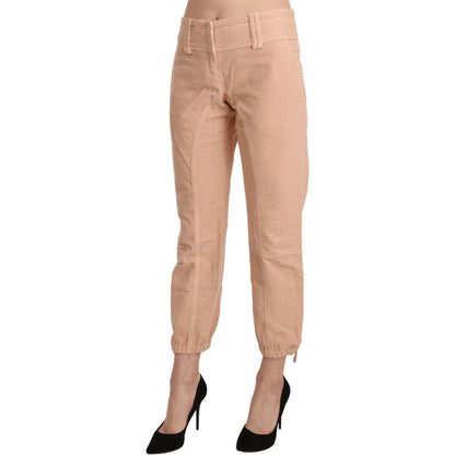 Ermanno Scervino Beige Mid Waist Cropped Cotton Trouser Pants