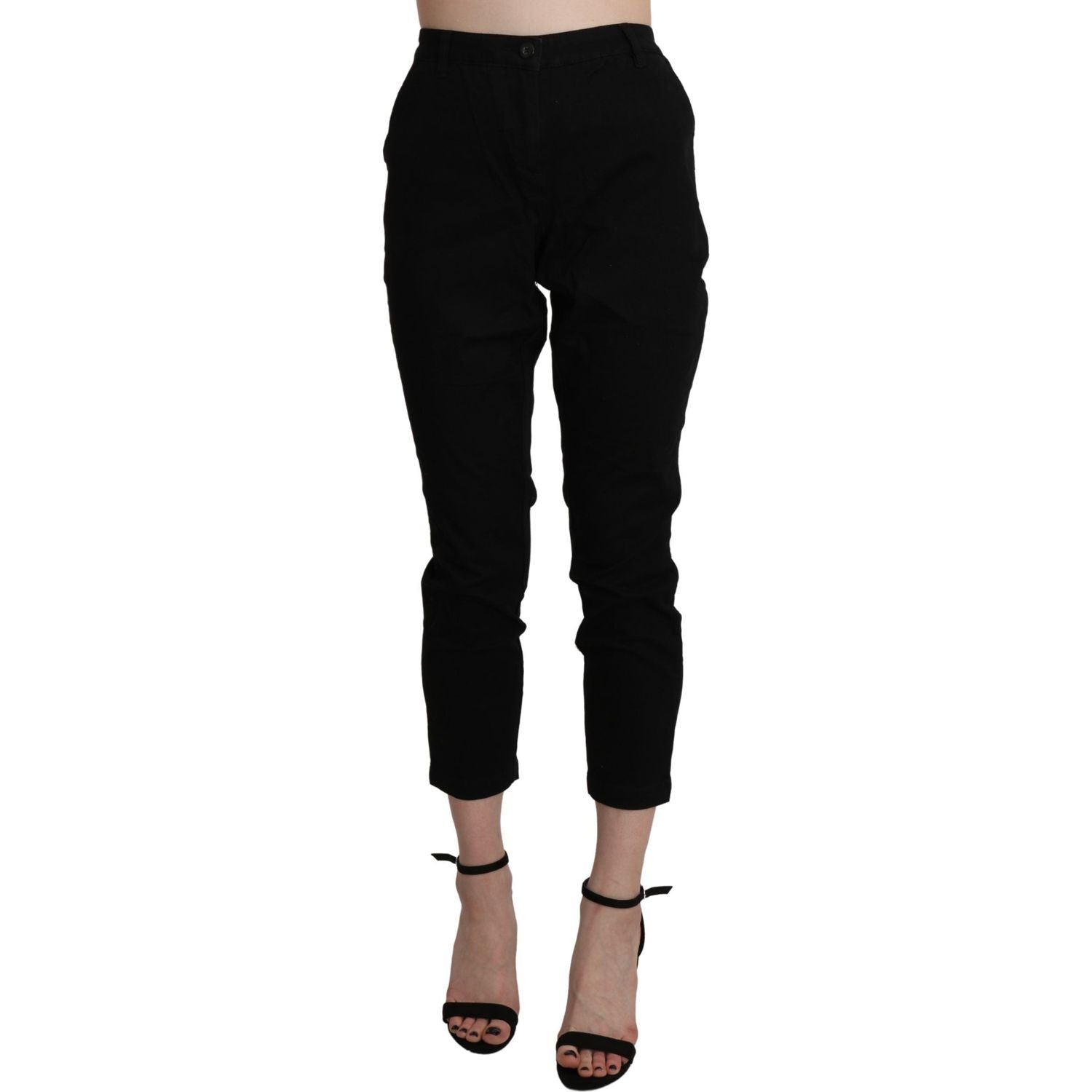 Acht Black High Waist Skinny Cropped Cotton Capri Pant