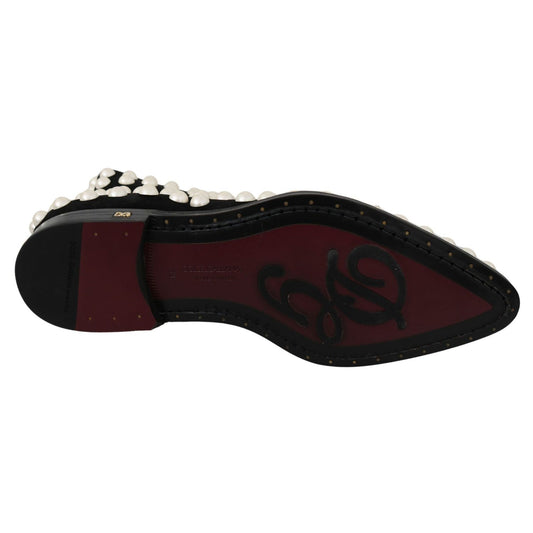 Dolce & Gabbana Black Suede Pearl Studs Boots Shoes