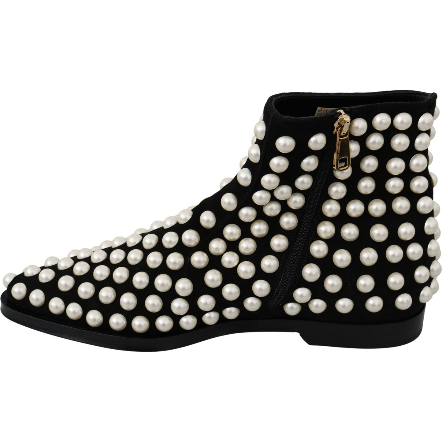 Dolce & Gabbana Chic Black Suede Ankle Boots with Pearls Dolce & Gabbana