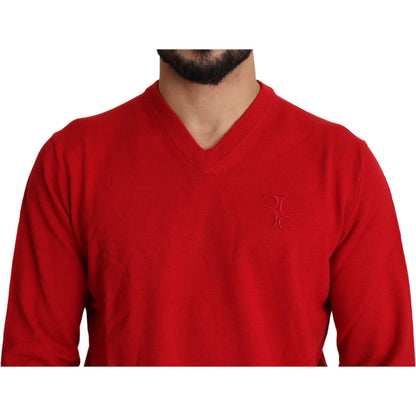 Billionaire Italian Couture Red V-neck Wool Sweatshirt Pullover Sweater