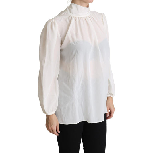 Dolce & Gabbana Elegant White Silk Pussy Bow Blouse Dolce & Gabbana