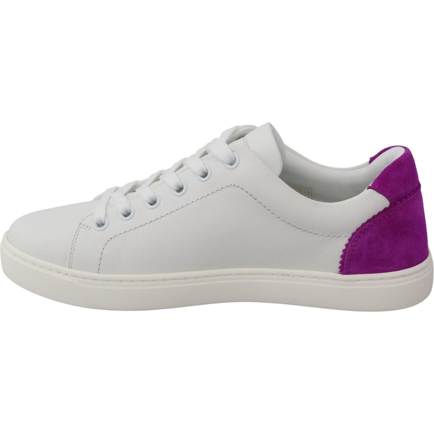 Dolce & Gabbana Chic White Leather Sneakers with Purple Accents WOMAN SNEAKERS Dolce & Gabbana