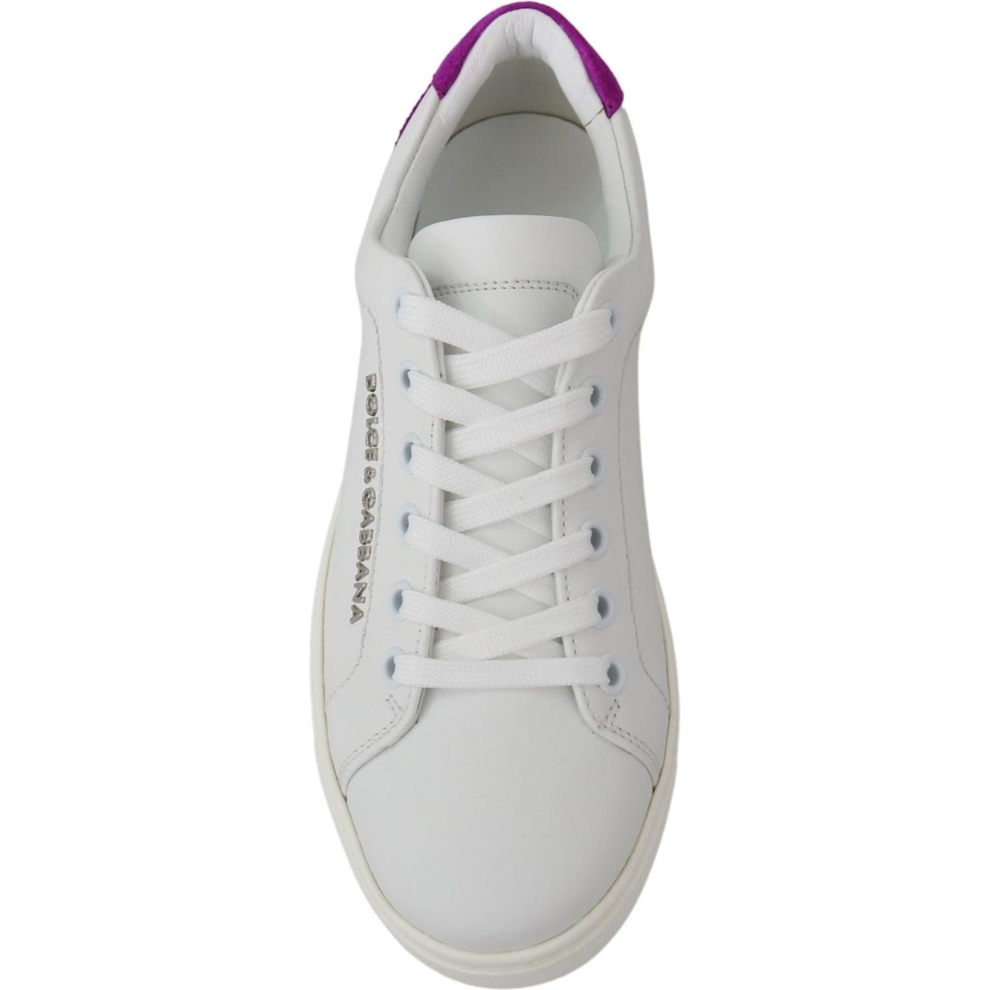 Dolce & Gabbana Chic White Leather Sneakers with Purple Accents WOMAN SNEAKERS Dolce & Gabbana