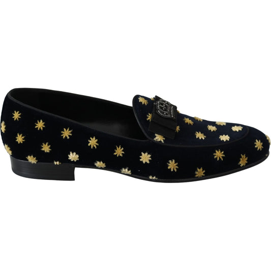 Dolce & Gabbana Elegant Velvet Crown Embroidery Loafers Dolce & Gabbana