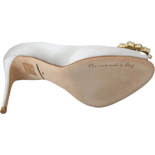 Dolce & Gabbana White Crystal Peep Toe Silk Blend Heels Dolce & Gabbana