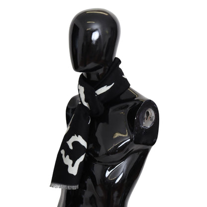 Givenchy Black White Wool Unisex Winter Warm Scarf Wrap Shawl