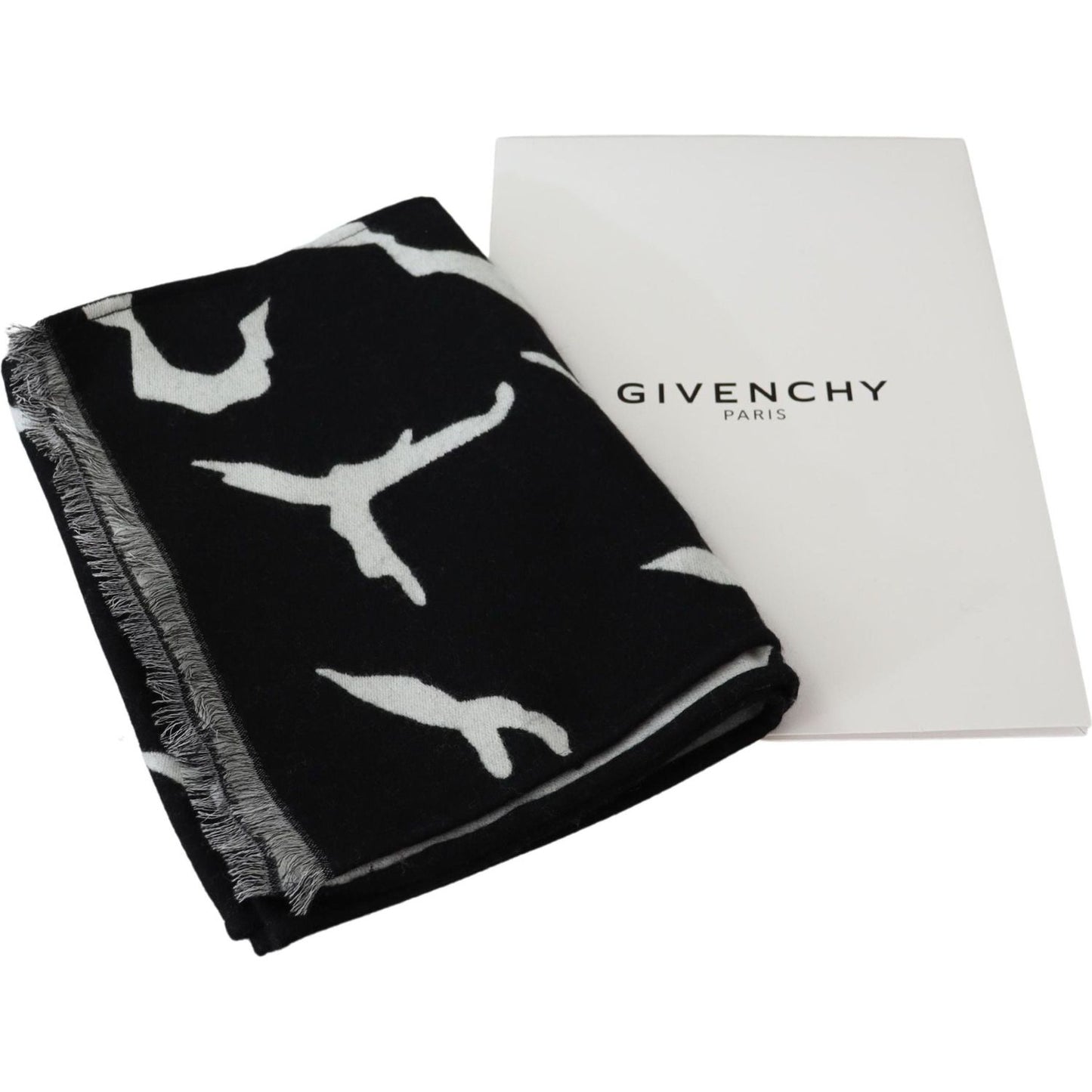 Givenchy Elegant Unisex Wool-Silk Scarf in Black & White Wool Wrap Shawls Givenchy