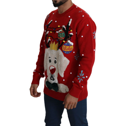 Dolce & Gabbana Red Christmas Dog Pullover Cashmere Sweater