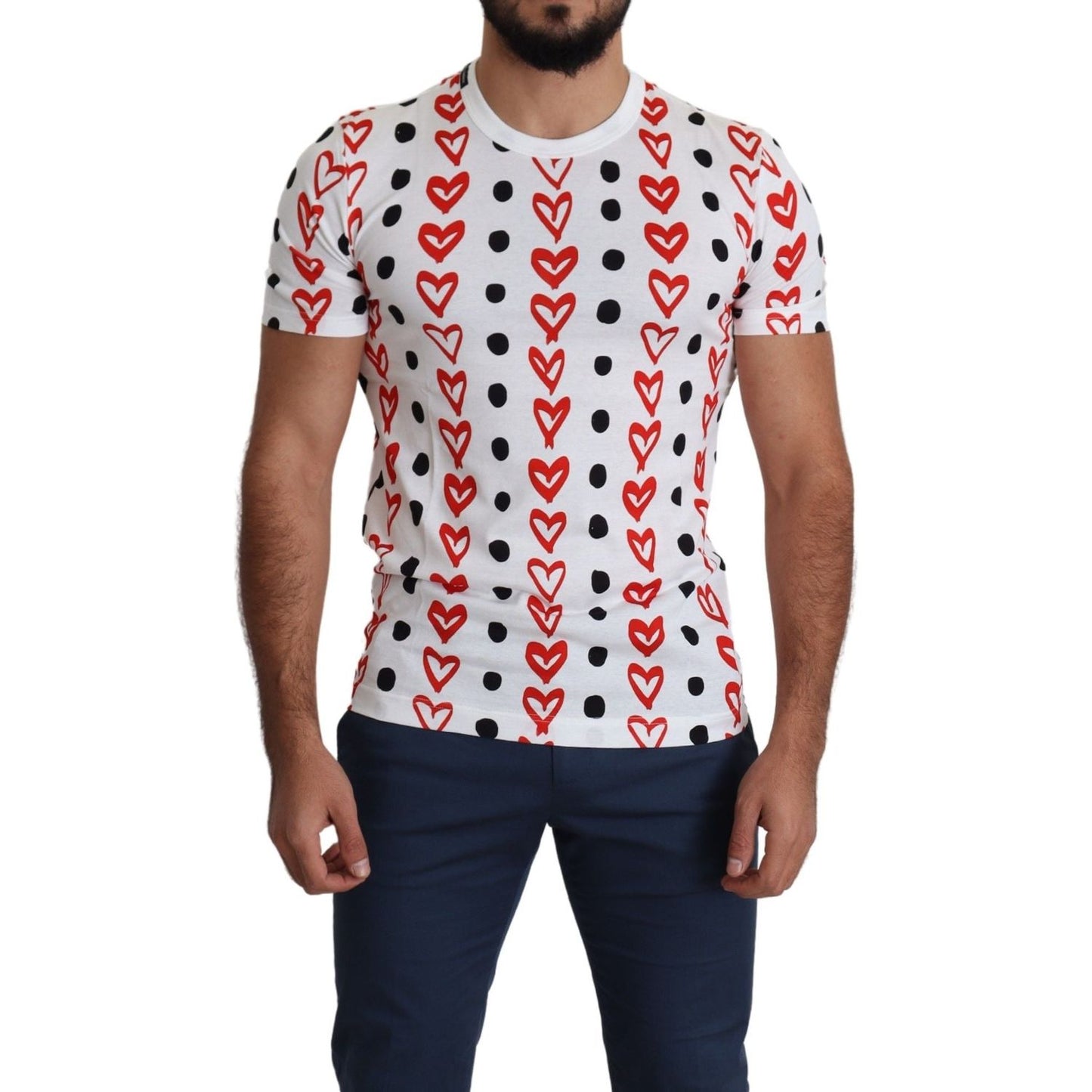 Dolce & Gabbana Chic White Cotton Tee with Heart Print Dolce & Gabbana