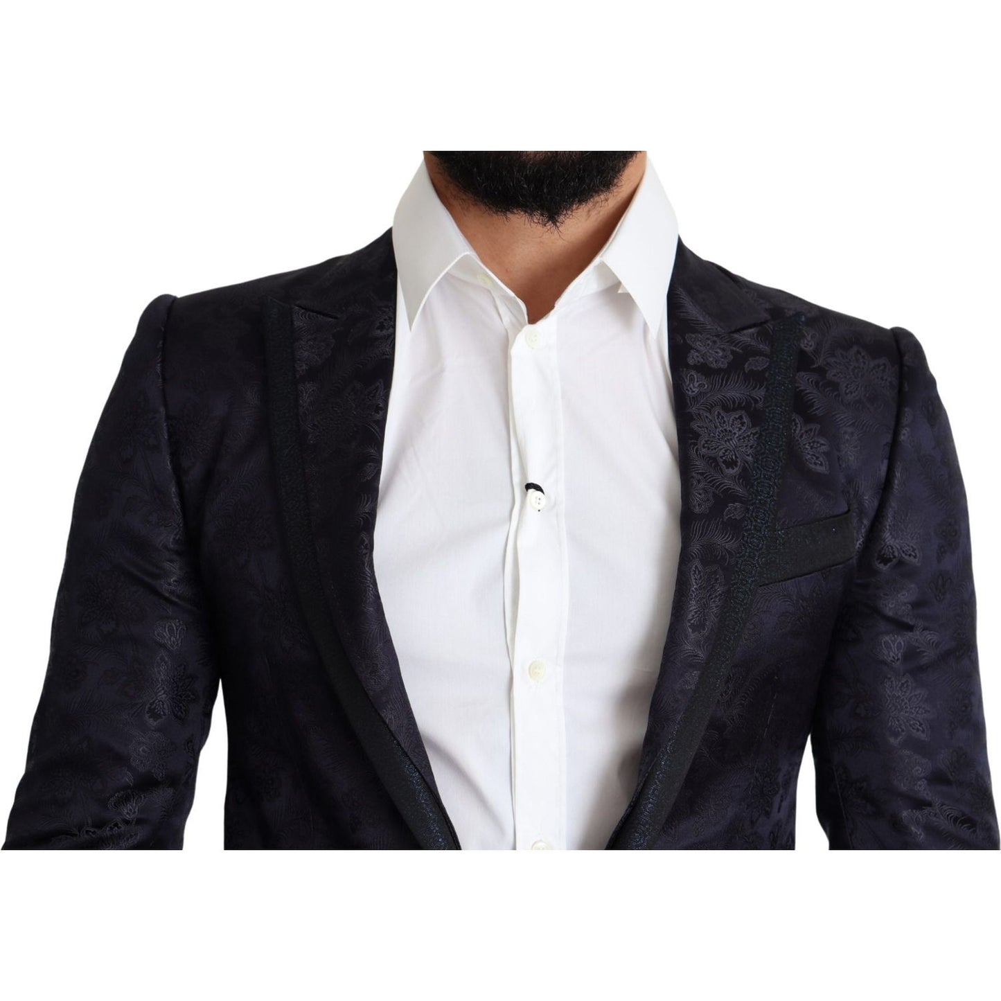 Dolce & Gabbana Blue Floral Jacquard Silk Coat MARTINI Blazer
