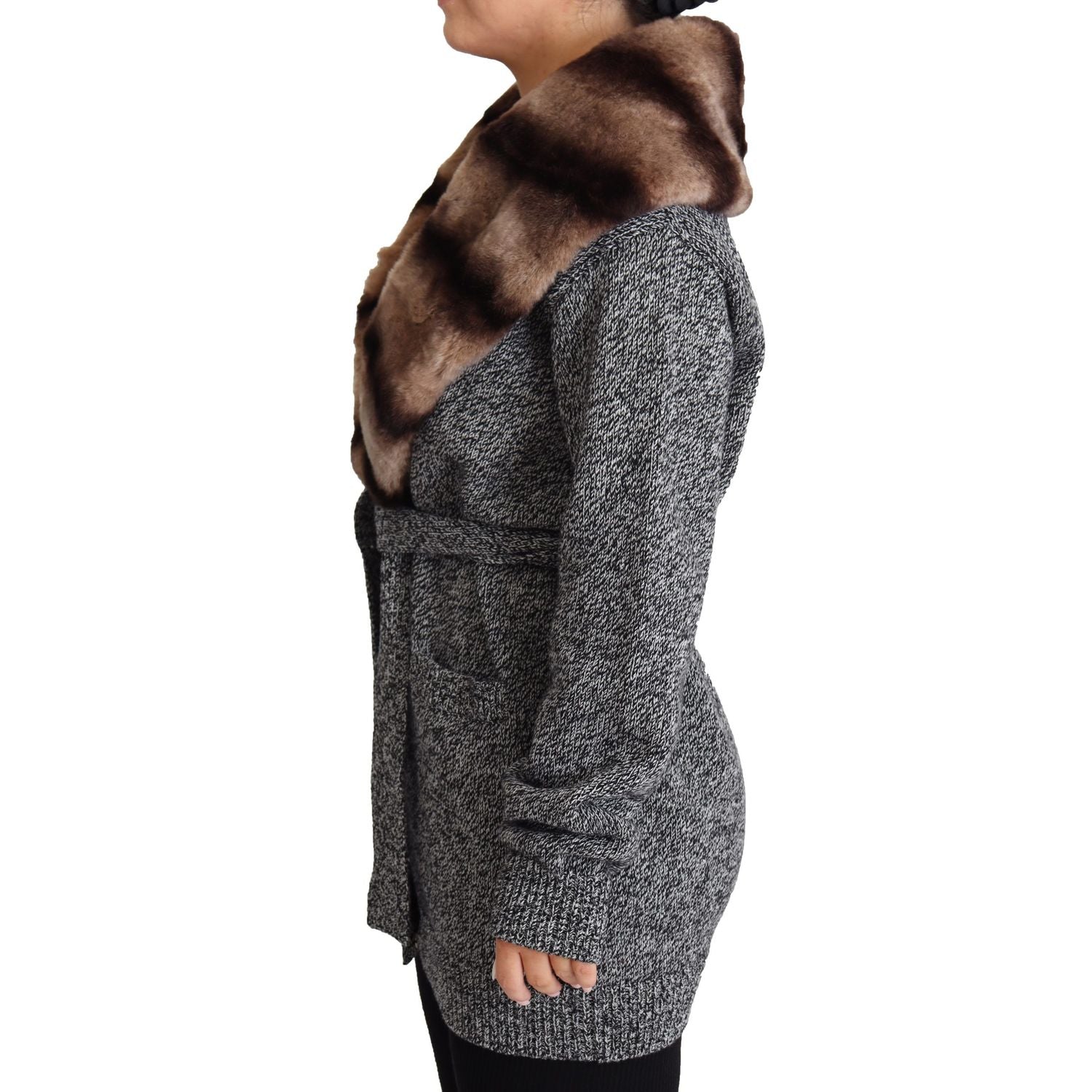 Dolce & Gabbana Gray Cardigan Fur Coat Cashmere Jacket
