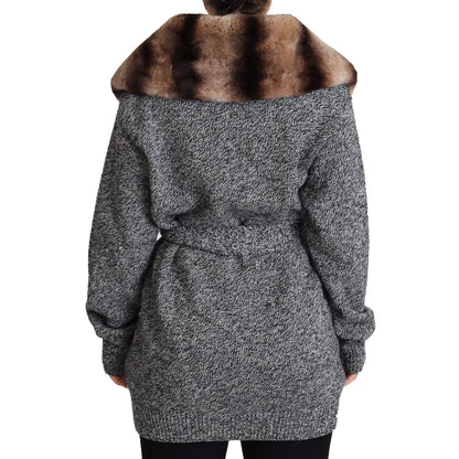 Dolce & Gabbana Gray Cardigan Fur Coat Cashmere Jacket
