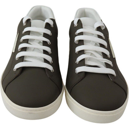 Dolce & Gabbana White Green Leather Low Top Sneakers Shoes