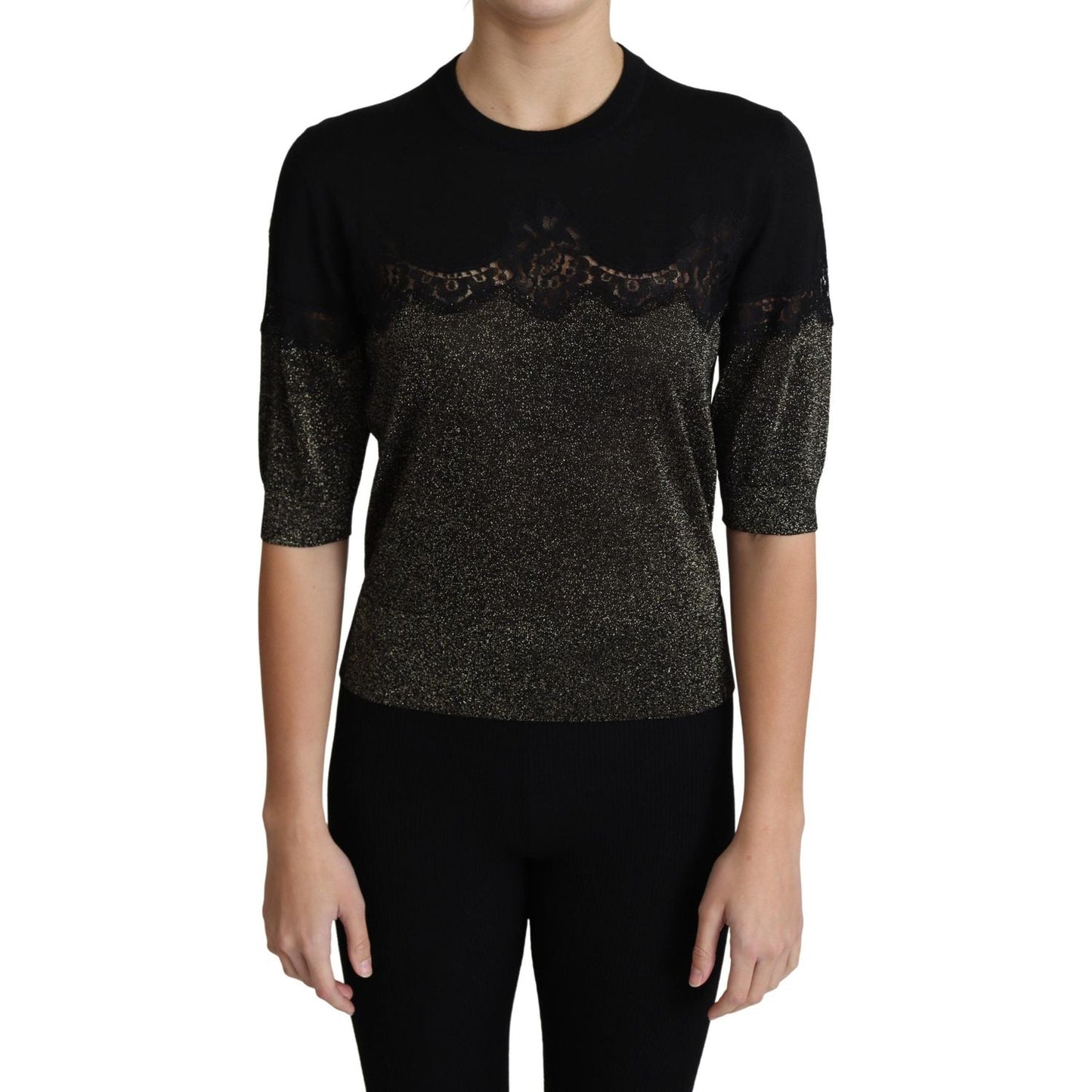 Dolce & Gabbana Elegant Lurex Threaded Jersey Lace Blouse Dolce & Gabbana