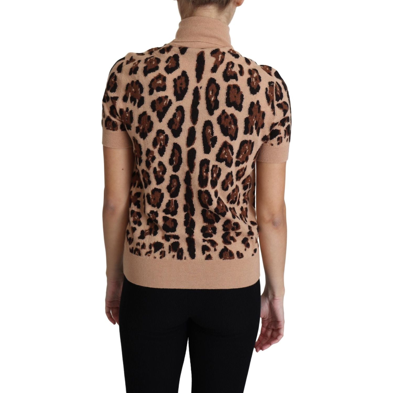 Dolce & Gabbana Beige Leopard Print Virgin Wool Turtleneck Top