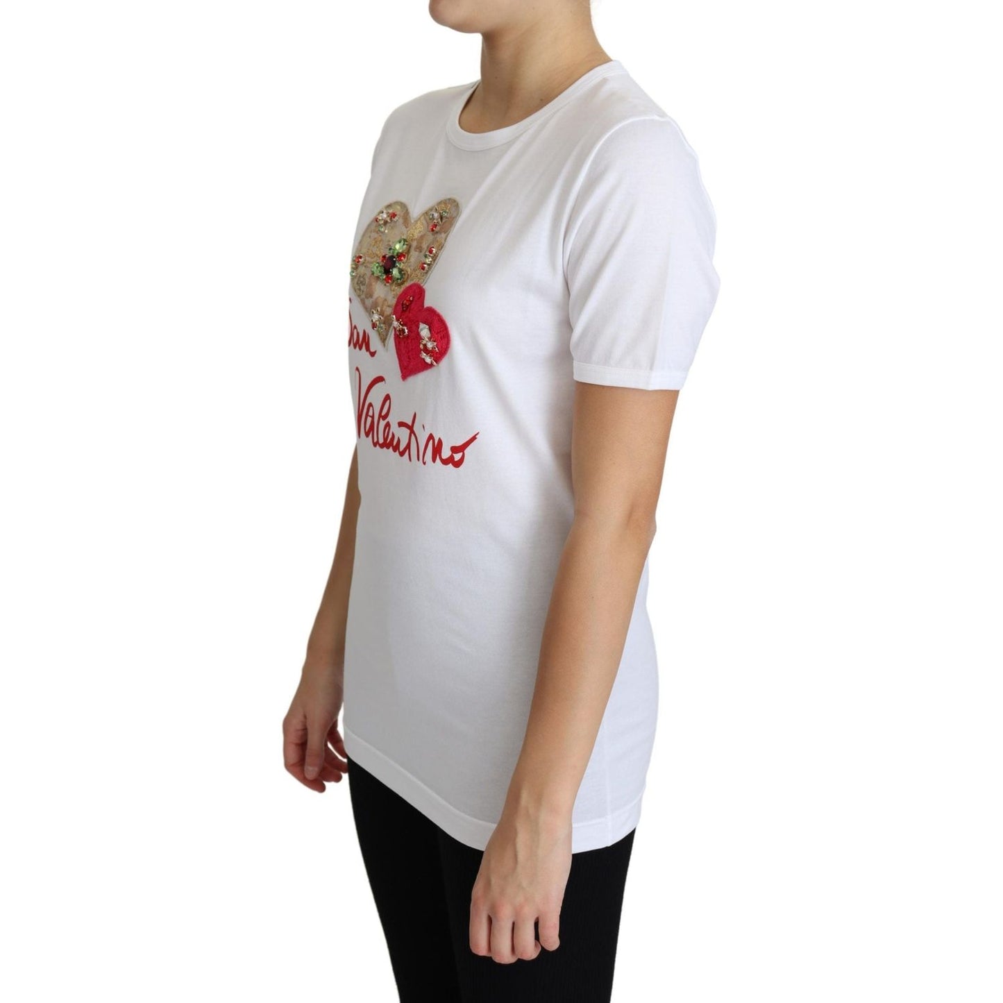 Dolce & Gabbana Crystal-Embellished White Cotton Tee Dolce & Gabbana