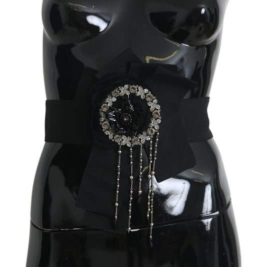 Dolce & Gabbana Black Crystal Brooch Wide Wai SATORIA Belt