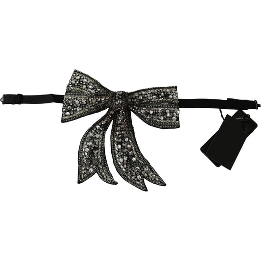 Silver-Tone Silk Crystal Bow Tie